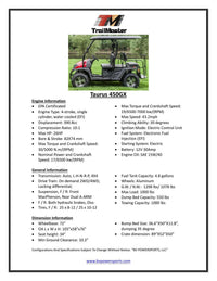 Trailmaster Taurus 450-GX Long Roof 4 Seat UTV / Golf Cart Style / side-by-side 4X4 with High/Low Gear- Rear Seat Converts to Cargo area.