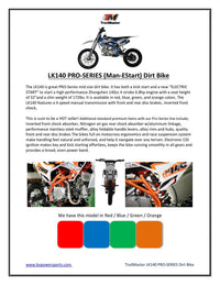TrailMaster LK140 140cc Dirt Bike for Youth/Adults, 32.89" Seat Height, 17" Front Tire, Electric Start, Inverted Shocks