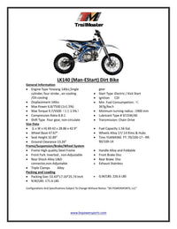 TrailMaster LK140 140cc Dirt Bike for Youth/Adults, 32.89" Seat Height, 17" Front Tire, Electric Start, Inverted Shocks