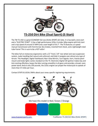 TrailMaster T5 Dirt Bike, 5 Speed Manual Trans,  223cc Engine, Digital dashboard, 21 inch front tire, 35 inch seat height