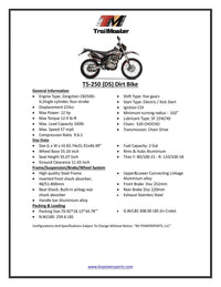 TrailMaster T5 Dirt Bike, 5 Speed Manual Trans,  223cc Engine, Digital dashboard, 21 inch front tire, 35 inch seat height