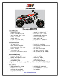 Trailmaster Mini Bike Hurricane 200 Pro, Electric start, front and rear brakes, 196cc, Head Light, 28.4 inch seat  height