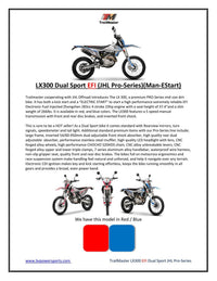 Trailmaster JHL LX300 Dirt Bike, 283CC Water Cooled, EFI, Dual Cam, DOT Light Package, Balanced Shaft, Adjustable Shocks, Electric Start