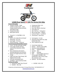 Trailmaster JHL LX300 Dirt Bike, 283CC Water Cooled, EFI, Dual Cam, DOT Light Package, Balanced Shaft, Adjustable Shocks, Electric Start