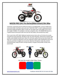 Trailmaster JHL MX250 Pro Dirt Bike 249.9 cc, 5 speed trans, High-Performance Off-Road Motorcycle with Advanced Suspension and Power