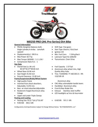 Trailmaster JHL MX250 Pro Dirt Bike 249.9 cc, 5 speed trans, High-Performance Off-Road Motorcycle with Advanced Suspension and Power