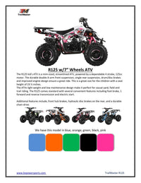 Trailmaster R125 Youth ATV, 125cc,  Race Inspired, Automatic Trans with reverse, Electric Start, LED Head lIghts, Color Matched Suspension, Speed limiter
