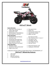 Trailmaster R125 Youth ATV, 125cc,  Race Inspired, Automatic Trans with reverse, Electric Start, LED Head lIghts, Color Matched Suspension, Speed limiter