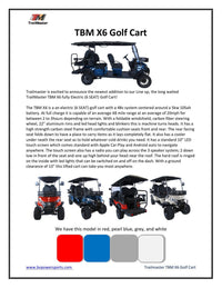 Trailmaster TBM X6 Off Road Golf Cart, Custom Rims, 10 inch LED Screen, Carbon Steel Frame, Radio, Bluetooth, Back Up Camera,