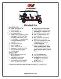 Trailmaster TBM X6 Off Road Golf Cart, Custom Rims, 10 inch LED Screen, Carbon Steel Frame, Radio, Bluetooth, Back Up Camera,