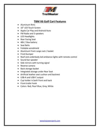 Trailmaster TBM X6 Off Road Golf Cart, Custom Rims, 10 inch LED Screen, Carbon Steel Frame, Radio, Bluetooth, Back Up Camera,