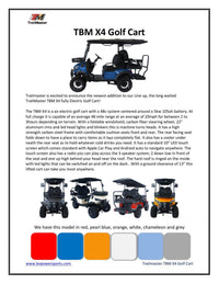 Trailmaster TBM X4, 48V Electric Golf Cart, Four Passenger, Electromagnetic Braking, Custom Rims, Lifted, Ground Effects LED lights, 10.5 LED Display, 48 Mile range, High/Low Trans