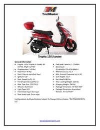 Trailmaster Trophy 150cc, Electric start, Disk Brakes, CDI ignition, Color Matched Locking Trunk (Optional)
