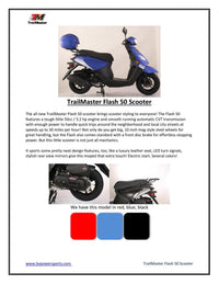 TrailMaster Flash 50, 49cc Scooter/Moped, Electric Start, Automatic, Locking Trunk, Top Speed: 25mph