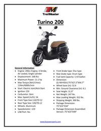 Trailmaster Turino 200. 170cc. Automatic CVT trans, Electric Start, Great European Styling, LCG Speedometer and Gauges, 12 Inch Rims, 31.9 inch seat height