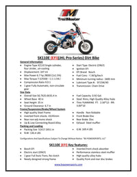 Trailmaster JHL PRO SK110E Dirt Bike, 107cc, Bosch Fuel Injection, Electric Start, Fully Automatic, 12 inch front rim, 25 inch seat