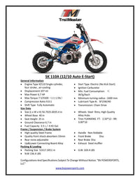 Trailmaster SK110A, Automatic, 4 Stroke, 25 Inch Seat, Electric Start, 12 inch Front Rim