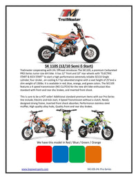 Trailmaster JHL PRO SK110S, Semi Automatic 4 speed, Electric Start, 12 inch front tire, Inverted Front Forks, 25 inch seat height,