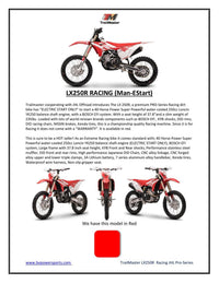 TrailMaster JHL LX250R 249.9cc Adult Dirt Bike, Bosch EFI, Water-Cooled DOHC Loncin Engine, 40 HP, KYB Front and Rear Suspension, 5-Speed Manual, Electric Start, 37.8 Inch Seat Height