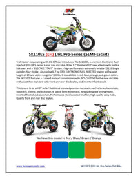 TrailMaster JHL SK110-ES 107cc Youth Dirt Bike, Fuel Injected, Semi-Automatic 4-Speed, Inverted Front Forks, 25 Inch Seat Height
