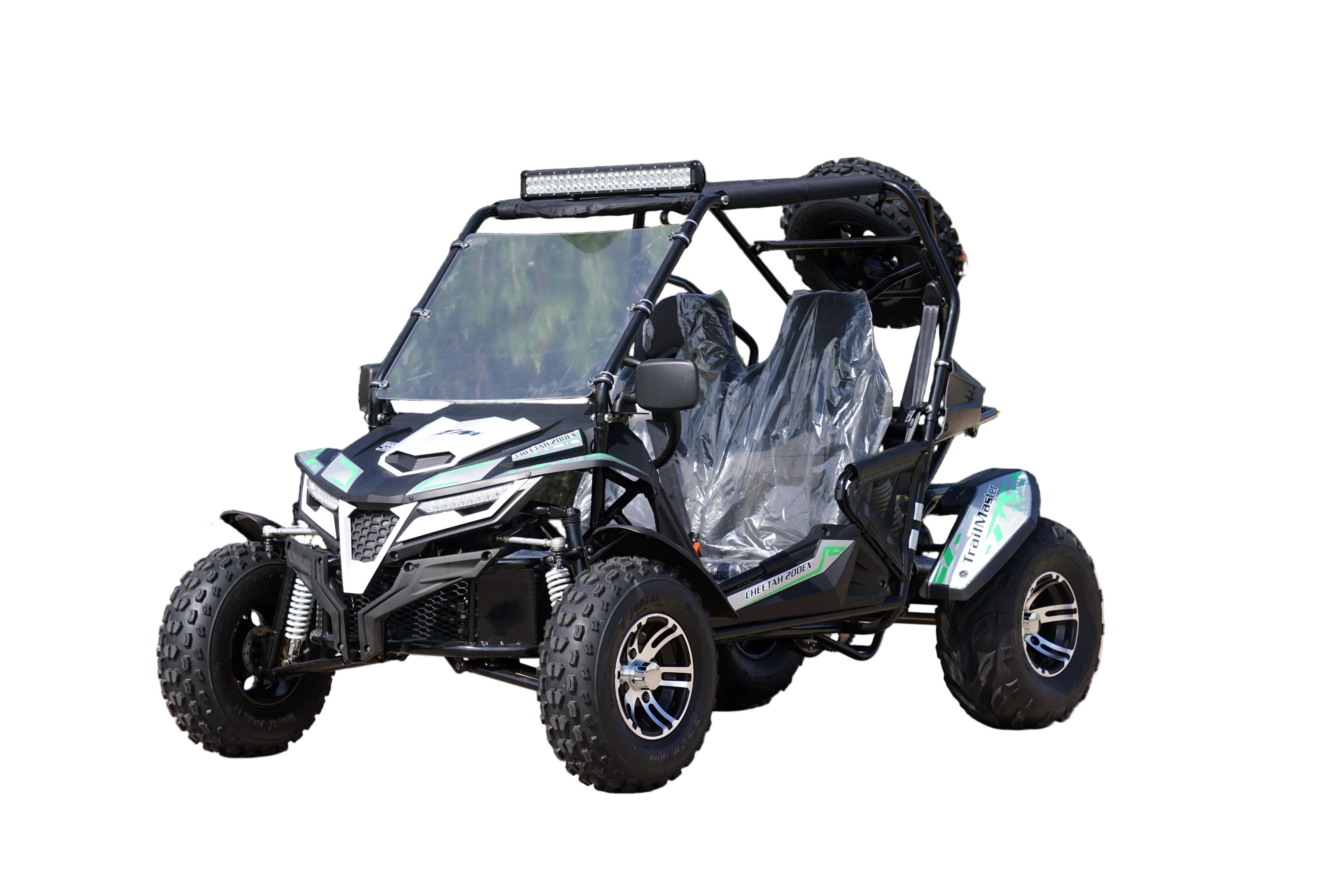 Trailmaster Cheetah 200X off-road UTV in black and green with a 169cc engine and rugged tires