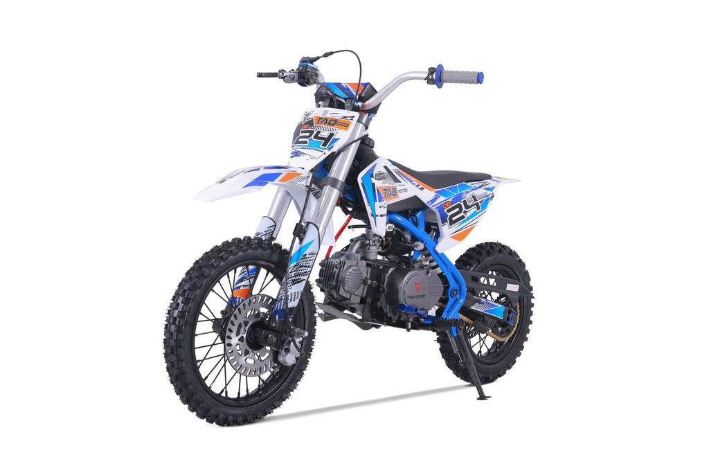 Tao DB24 110cc Youth Dirt Bike, Semi-Automatic, Hydraulic Disc Brakes, Folding Adjustable Levers, Silver Front Forks, Off Road Only
