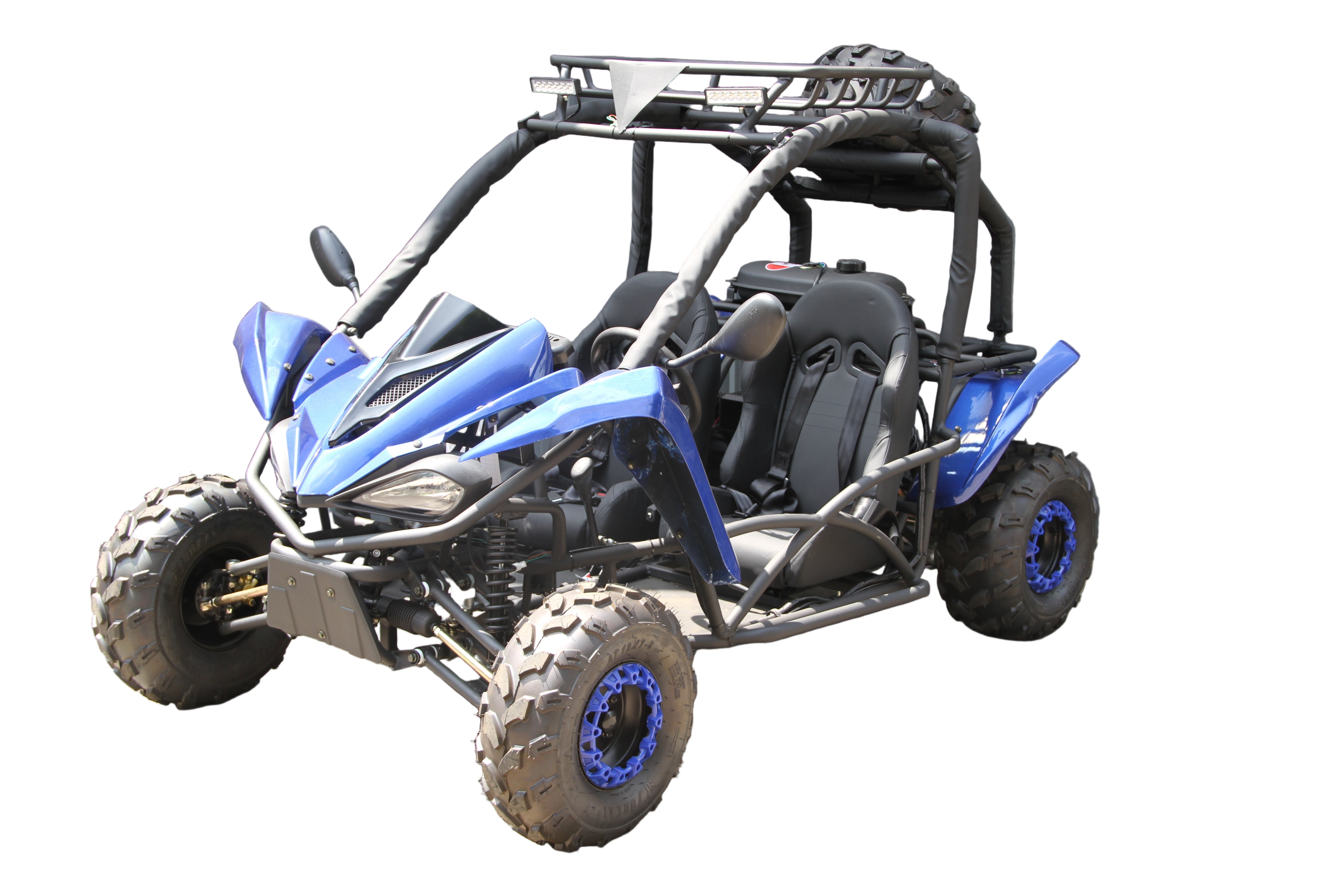 RPS Shark 125CC Mid-Size Kids Go Kart, 3 Speed Semi Automatic with Reverse Spare Tire, Over the Shoulder Harness, Mirrors and lights.