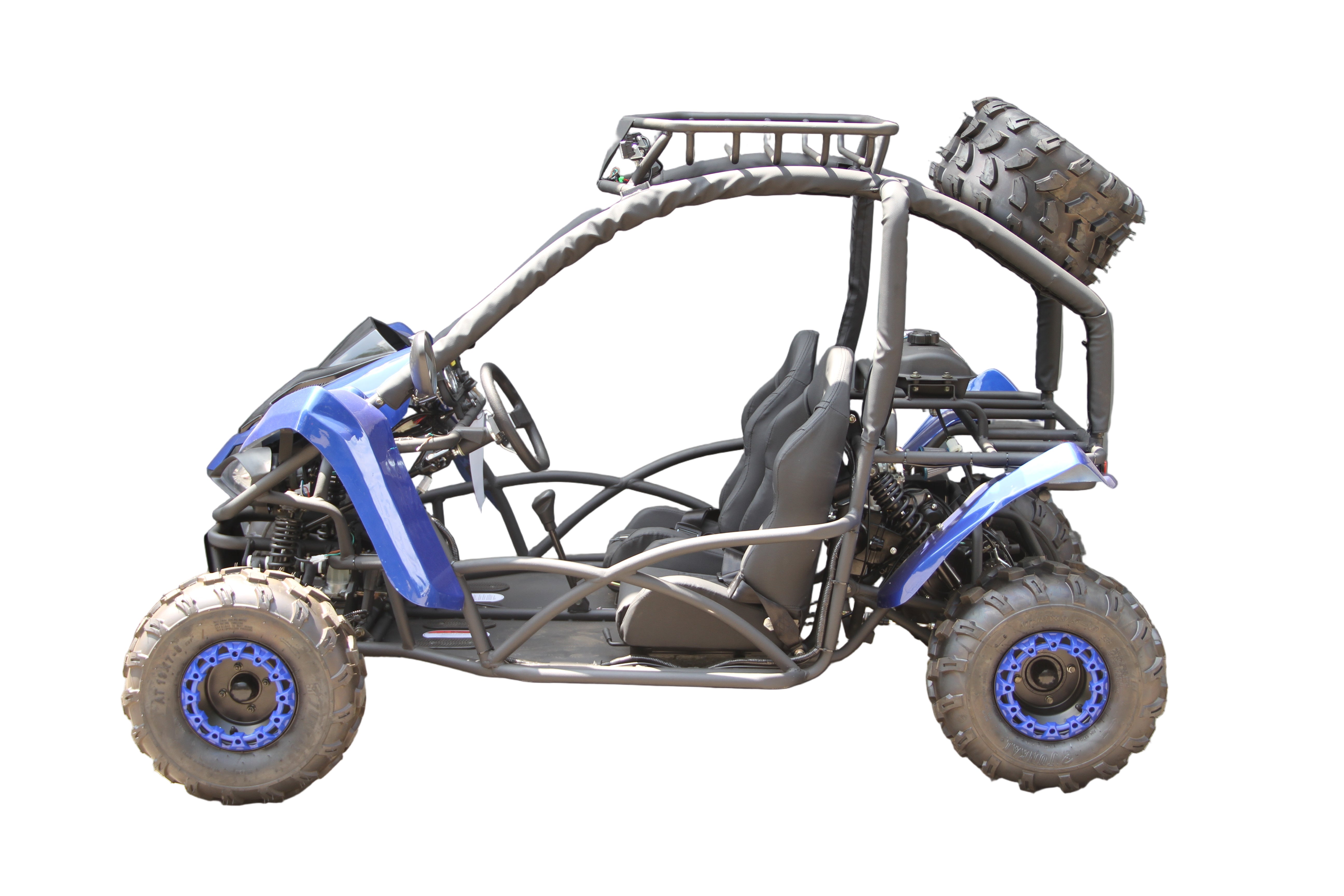 RPS Shark 125CC Mid-Size Kids Go Kart, 3 Speed Semi Automatic with Reverse Spare Tire, Over the Shoulder Harness, Mirrors and lights.