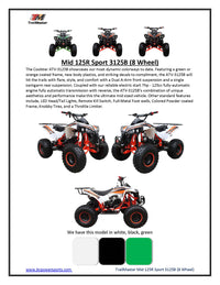 Coolster ATV 3125B-2 125cc deluxe, youth quad, upgraded suspension, New graphics