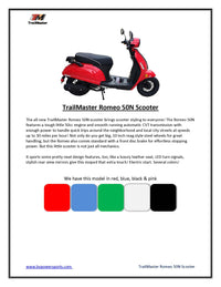 Trailmaster Romeo 50cc Scooter, Automatic Trans, Aluminum Rims, Electric start