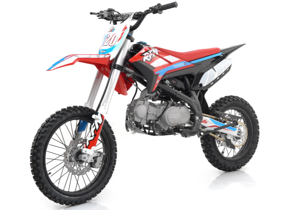 Apollo Thunder T20 Full Size Dirt Pit Bike, 4 Speed Manual, Kick Start, 34 Inch Seat Height, 17 inch front tire