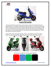 Trailmaster NEW Trophy 50, Scooter/Moped, Automatic, Electric Start, Color Matched Locking Trunk, (Opitonal) . 12 inch rims