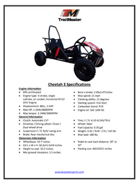 Trailmaster Cheetah 3, 80cc, Youth Single Seat Go Kart,  Pull Start , Automatic, Roll bar, Seat Belt.