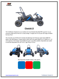 Trailmaster i3 Electric Kids Mini go kart, single seat, 500W DC, 3 speed setting,  max 10 MPH, Reverse, Adjustable Seat