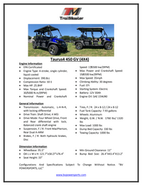 Trailmaster Taurus 4-450 6 Seats UTV / side-by-side with High/Low Gear, Selectable 4 Wheel Drive Seats up to 6. Optional Dump Bed