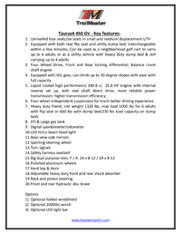 Trailmaster Taurus 4-450 6 Seats UTV / side-by-side with High/Low Gear, Selectable 4 Wheel Drive Seats up to 6. Optional Dump Bed