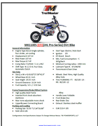 Trailmaster JHL MK110-ES, Bosch Fuel Injection, 14 Inch front tire, 29.55" seat height, Semi Auto 4 speed, Electric Start, Inverted Front Forks, Nitrogen Mono Shock Rear,