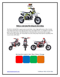 Trailmaster TM11 Dirt Bike 110cc Automatic Great Kids Bike, Electric Start, More power 25" inch seat 10 inch rims.