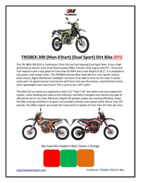 TrailMaster TM38EX 300cc (298cc) Dirt Bike - 31HP Engine, EFI, 6-Speed, Dual Sport Style, LED Lights, Digital Gauges, Suitable for Adult Riders