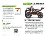 Tao T-Force Platinum 120cc Youth ATV, Automatic with Reverse, Chrome Rims, Adjustable Shocks, High-Performance Ignition, Speed Limiter, Tether Kill Switch
