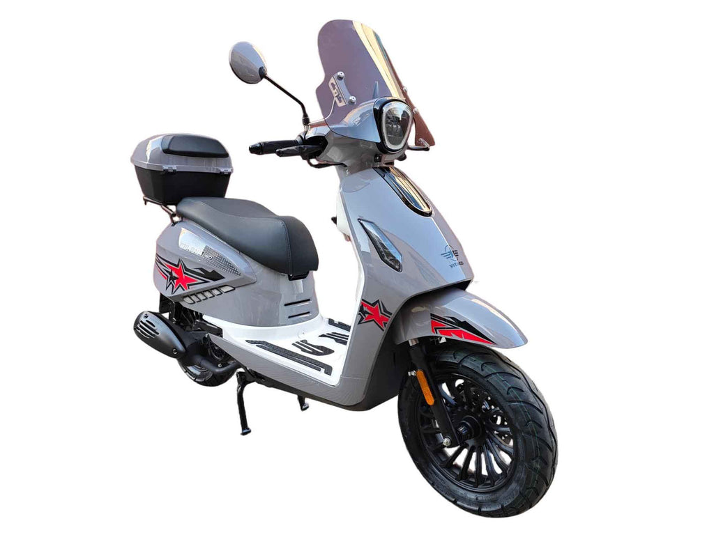 Vitacci Milano 150 150cc Scooter, CVT Automatic, Front Disc Rear Drum Brakes, 12-Inch Aluminum Wheels, Digital Speedometer, LED Lighting, USB Charger, Windshield, Rear Trunk