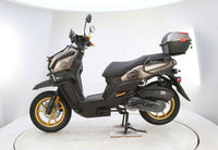 Vitacci Tank Pro X200 (carb).  13 inch rims, Blue Tooth, USB Charger, Electric Start, Locking Trunk, 13 inch rims, Dual Sport Tires, Flat deck Style floor, 31.5 Inch seat Height, Dual Disc Brakes