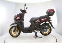 Vitacci Tank Pro X200 (carb).  13 inch rims, Blue Tooth, USB Charger, Electric Start, Locking Trunk, 13 inch rims, Dual Sport Tires, Flat deck Style floor, 31.5 Inch seat Height, Dual Disc Brakes