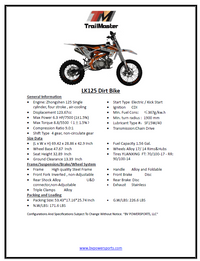 TrailMaster LK125 123cc Youth Dirt Bike, 32.89" Seat Height, 17" Front Tire, Electric Start, Inverted Shocks