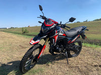 RPS Elite Hawk DLX 250 EFI 223cc Dual Sport Motorcycle, DELPHI Fuel Injection, 5-Speed Manual, Electric and Kick Start, Front and Rear Hydraulic Disc Brakes, 21-Inch Front Tire, 35.4-Inch Seat Height