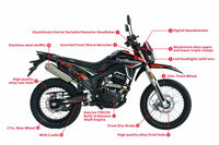 TrailMaster RMX250 223cc Adult Dual Sport Dirt Bike, Haojue Balance Shaft Engine, 5-Speed Manual, Electric and Kick Start, Inverted Front Forks, 19/17-Inch Wheels, LED Headlight