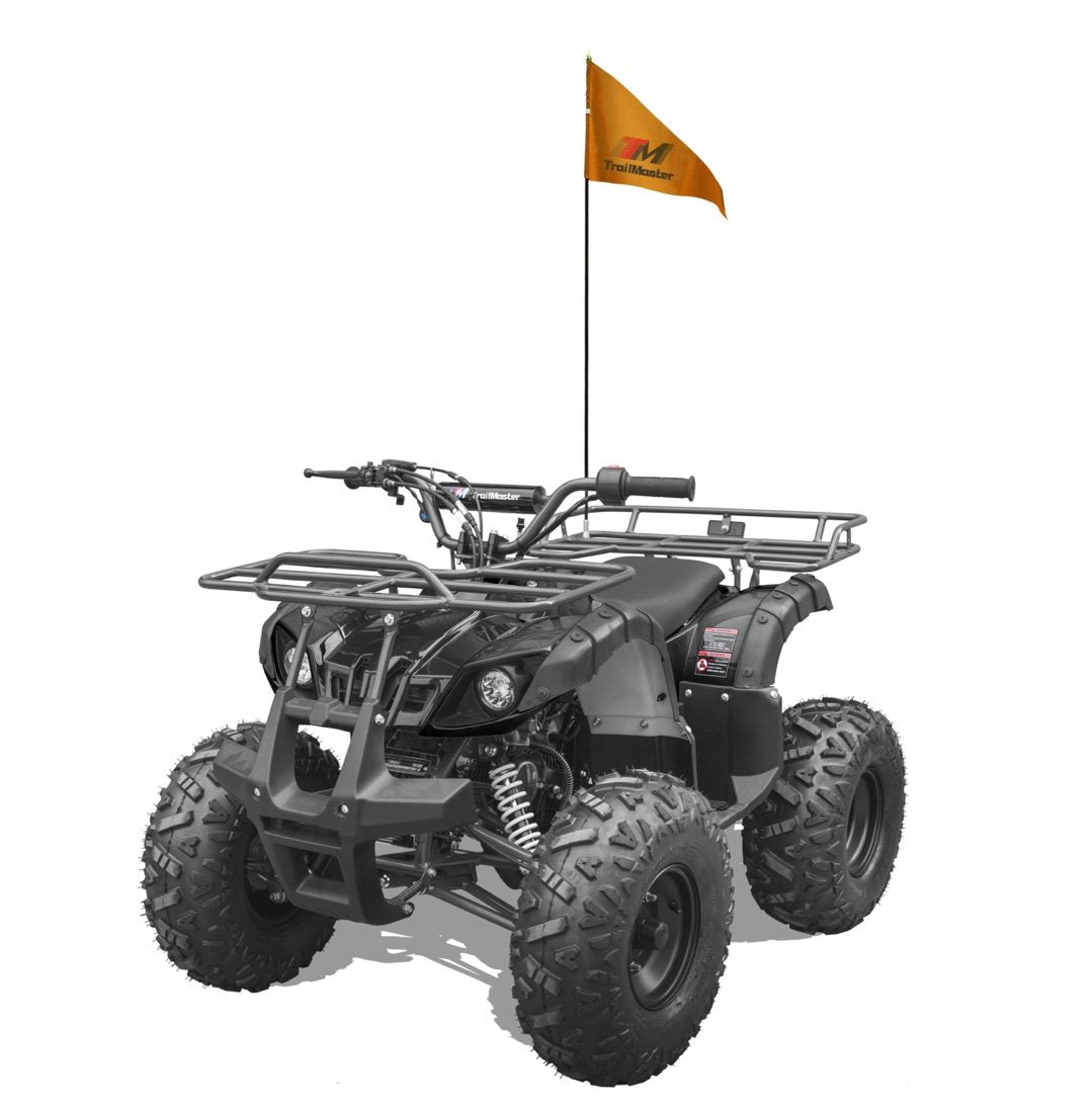 TrailMaster T125U Rancher ATV in black with flag