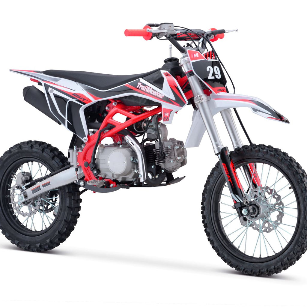 Trailmaster TM29 Dirt Bike, Electric Start, Inverted Front Forks, 17 inch front tire, 33.5 seat height manual transmission