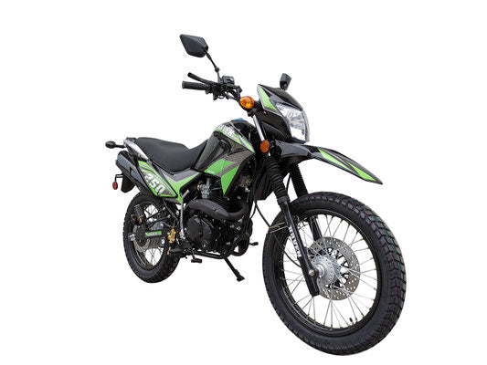 Vitacci Raven 250 Dual Sport Enduro, 5 Speed Manual Transmission, Dual Disk Brakes, 35-inch seat height,